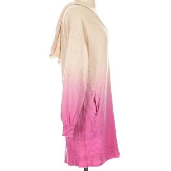 Free People Sweater Dress Tunic S 100% Cashmere Cream Pink Ombre Hooded, Pockets - Picture 4 of 10